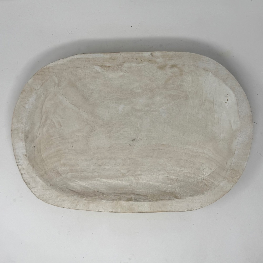 Bloomingville Whitewashed Paulownia Wood Oval Decorative Dough Bowl Tray 15 x10"